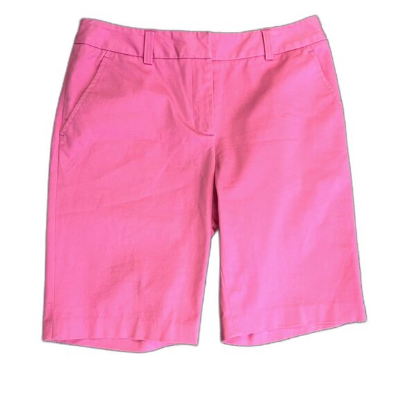 J. McLaughlin Bright Pink Twill Mid-Rise Bermuda Length Chino-Style Shorts Sz 6 - Picture 1 of 14